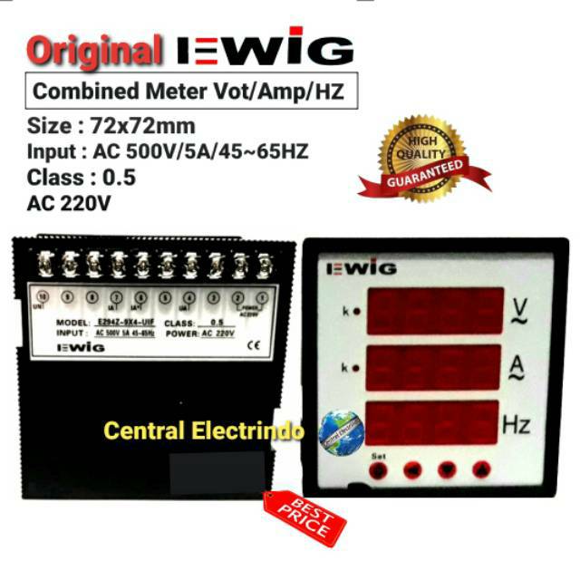 Volt Ampere HZ Meter Digital Combined Meter 72x72mm EWIG.