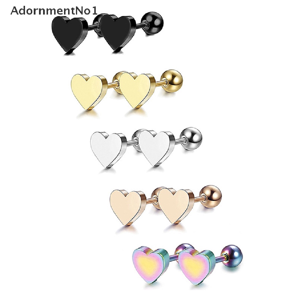 (AdornmentNo1) 1pc Anting Tusuk Bentuk Hati Bahan Stainless Steel Untuk Wanita