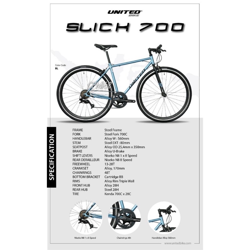 Sepeda Roadbike UNITED SLICK 700C 8Speed Fixie Garansi Resmi 5Tahun