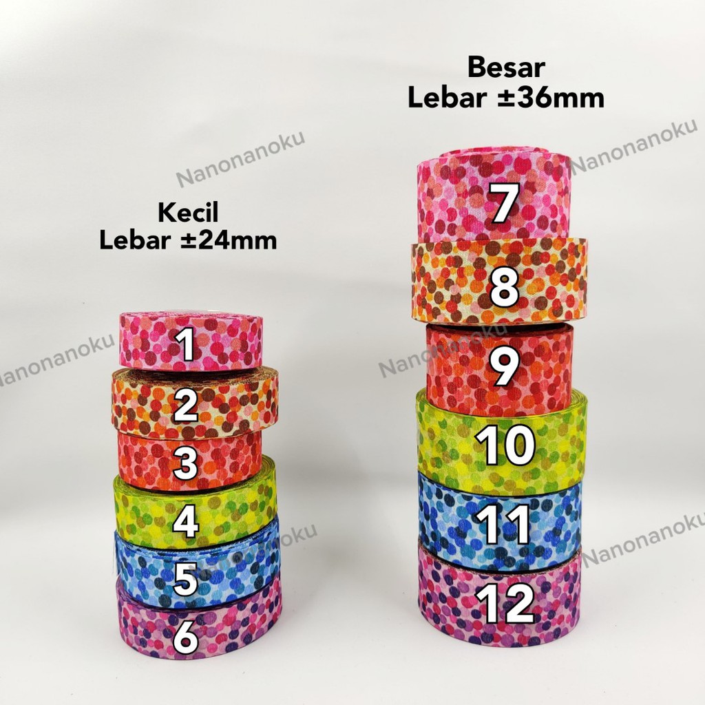 Pita Grossgrain 24 &amp; 36 mm Motif Polkadot Acak Pendar Glitter Hiasan Hampers Souvenir Mahar