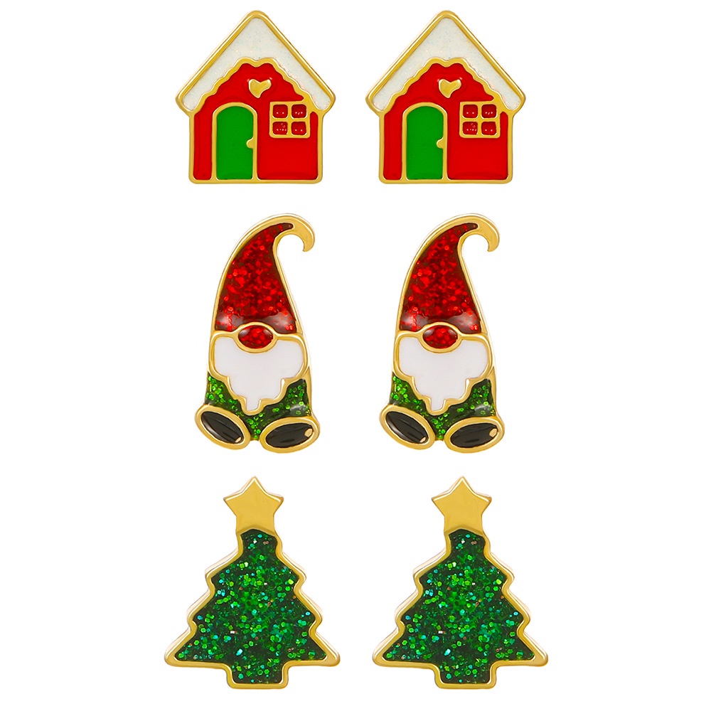 Mhang Set Anting Tusuk Mini Desain Pohon Natal / Santa Claus Untuk Wanita