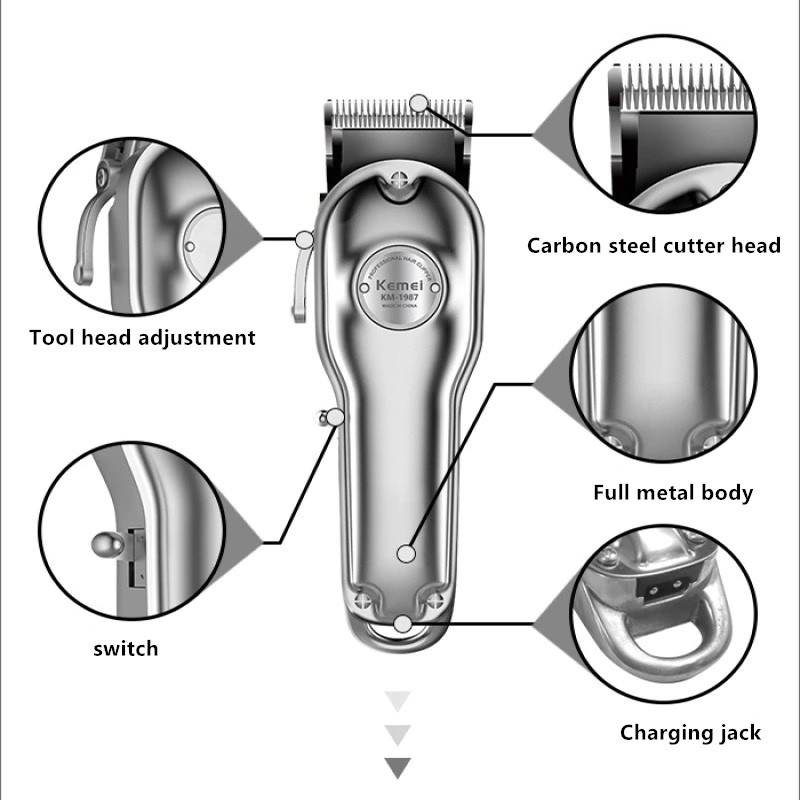 KEMEI KM-1987 - Rechargeable Professional Metal Electric Hair Clipper