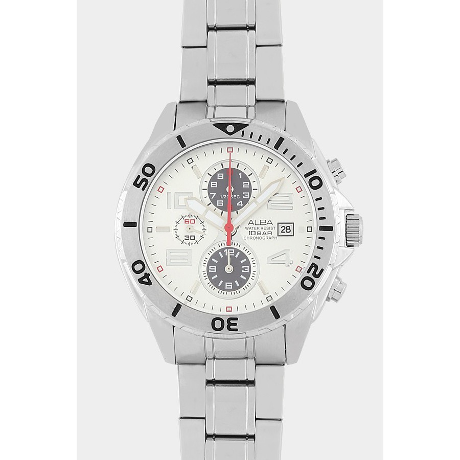 Alba Mens AF8N99X1 Chronograph Silver Dial Jam Tangan Pria AF8N99