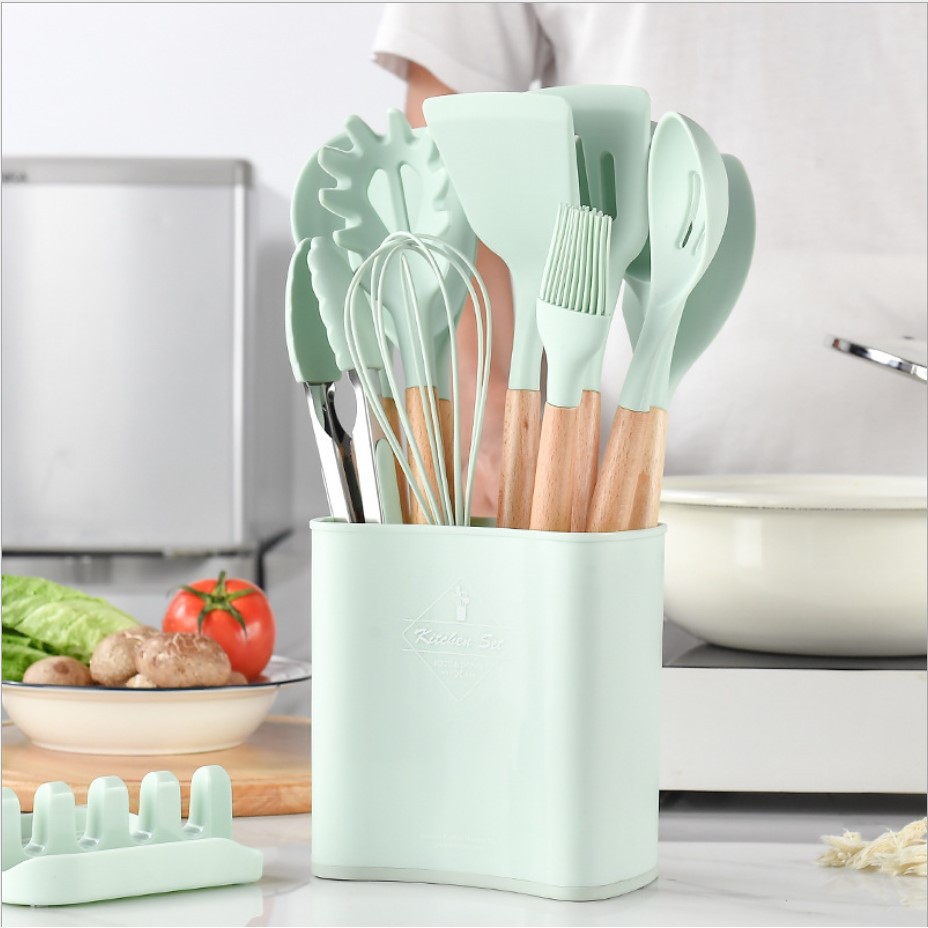 Square Bucket Utensil Set 13 Pcs / Peralatan Masak Goreng Tumis Rebus Panggang Sutil Spatula Silikon