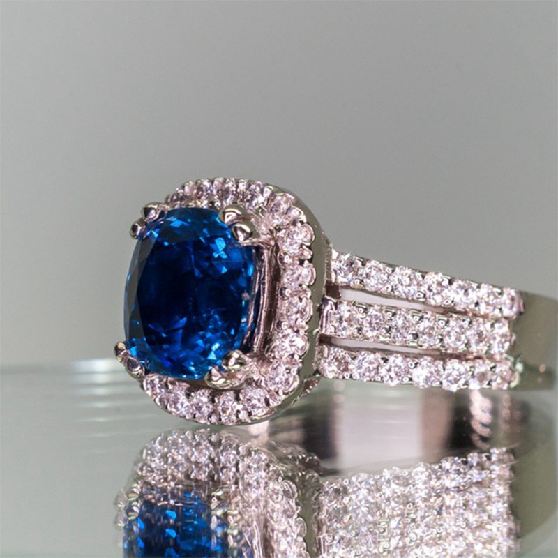 Fancyqube Cincin Pernikahan Warna Silver Biru Gaya Vintage Untuk Wanita