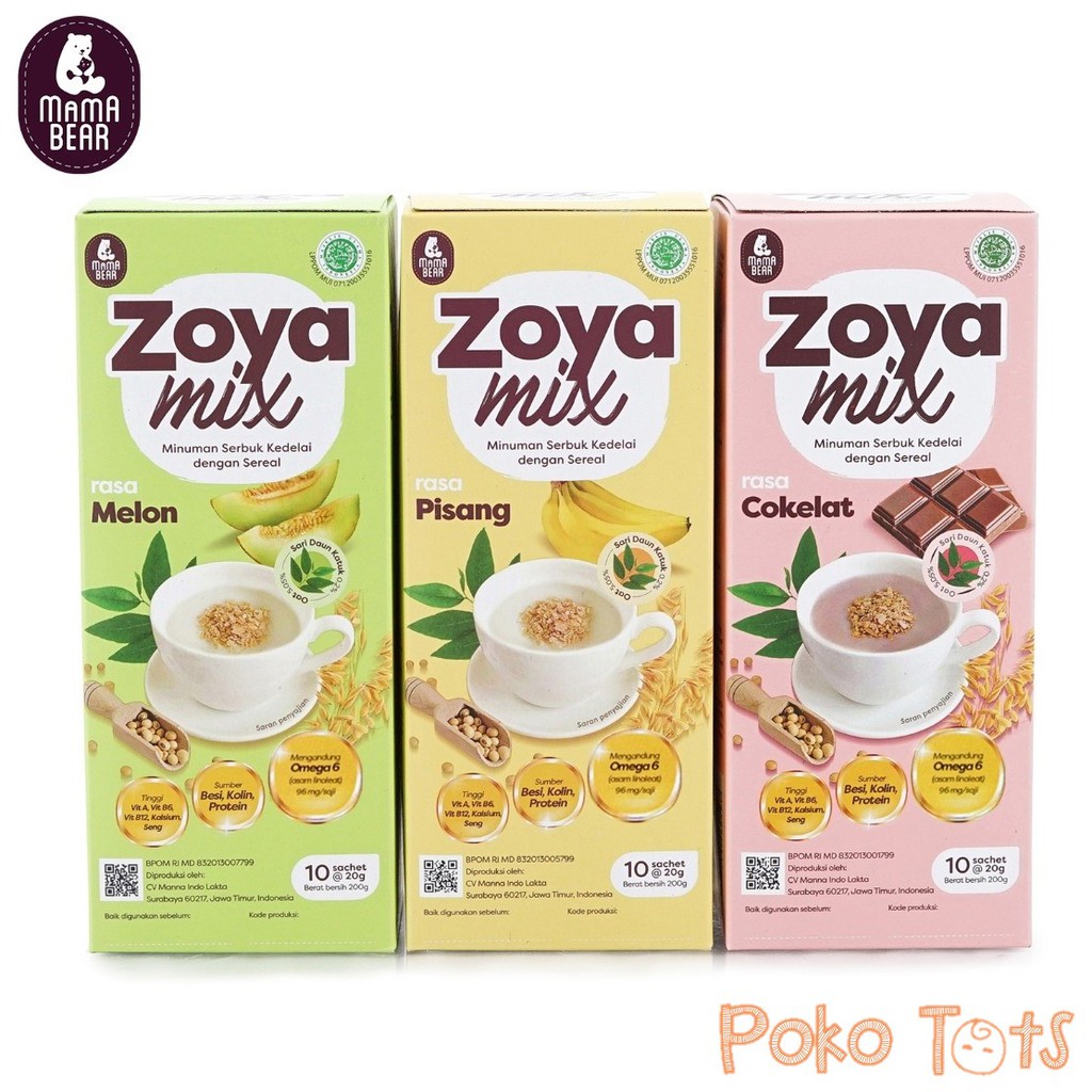 MamaBear Zoya Mix 10 Sachet 20gr Minuman Kedelai Soya Mama Bear Pisang Cokelat Melon