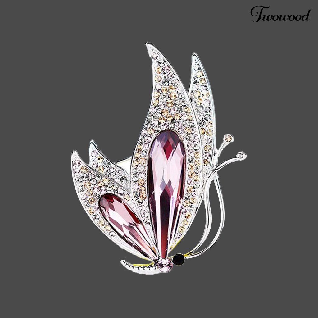 Twowood Brooch Pin Butterfly Shape All-match Women Faux Crystal Rhinestone Decorative Brooch Gifts for Daily Wear