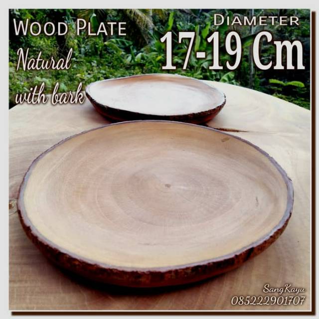 Wood Plate 17-19 Cm with bark piring kayu alami unik kulit tepi nampan