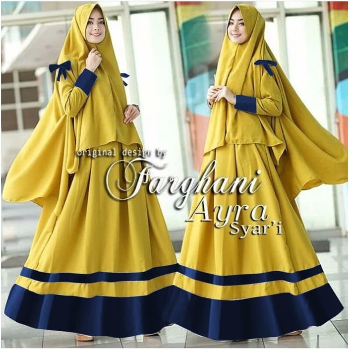 (Promo) Set Syari Putih Polos MAXMARA [AIDA SYARI KUNING NI] gamis muslim wanita jersey kuning