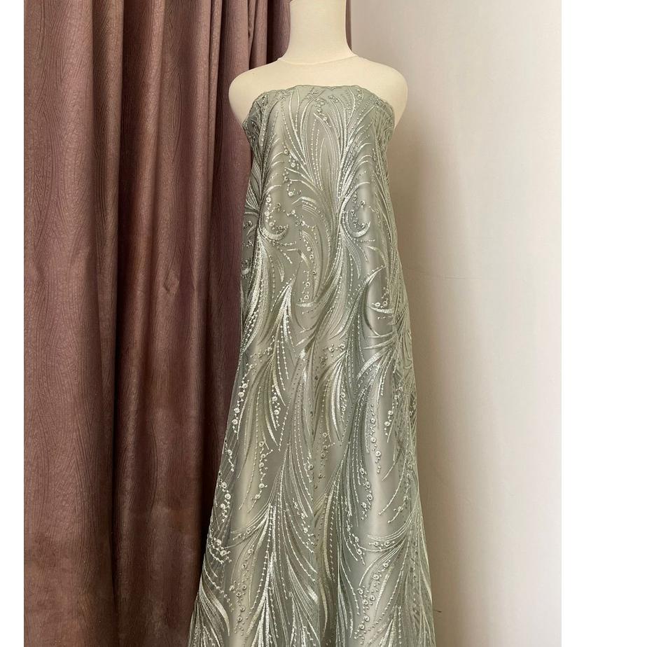 ☉ Kain Brokat Tile Mutiara Gloria Warna Kuning Mustard ➤