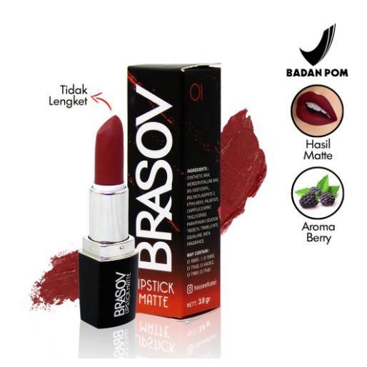 Brasov Lipstik Matte Pigmented Perona Bibir - Ada 8 Pilihan Warna - Netto 3.8 gr