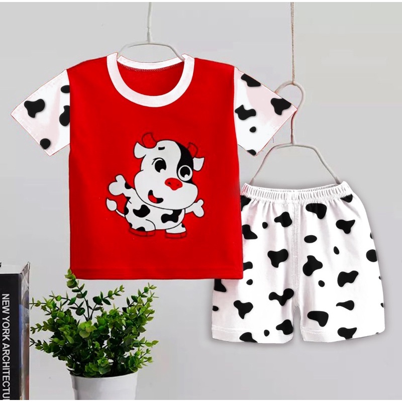 SETELAN ANAK KARAKTER SAPI COW BABY ALL SIZE 6-12 BULAN