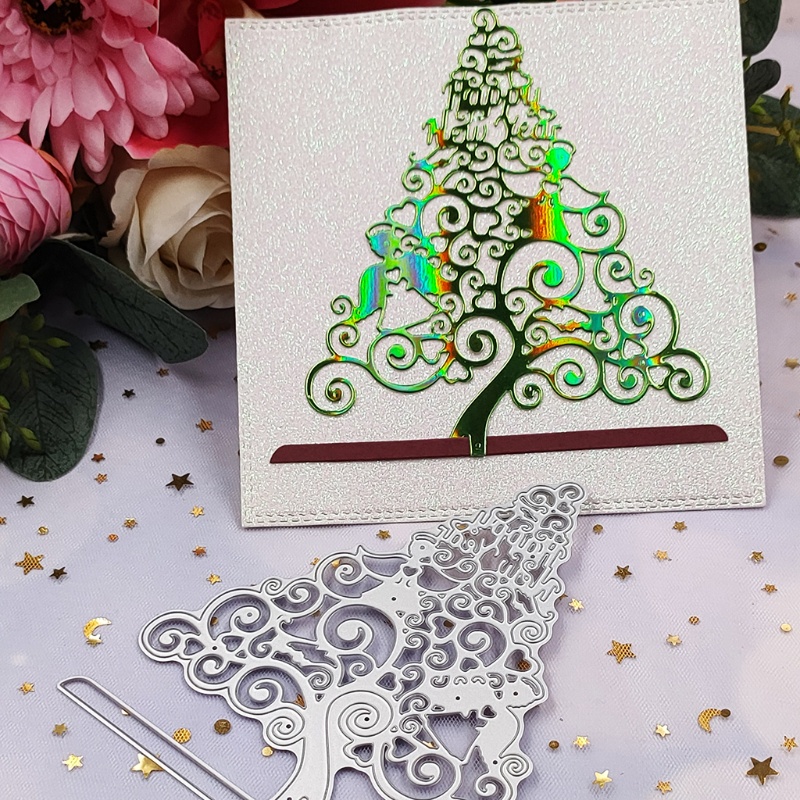 Cetakan Stensil Cutting Dies Motif Pohon Natal Bahan Metal Untuk Scrapbook / Craft DIY