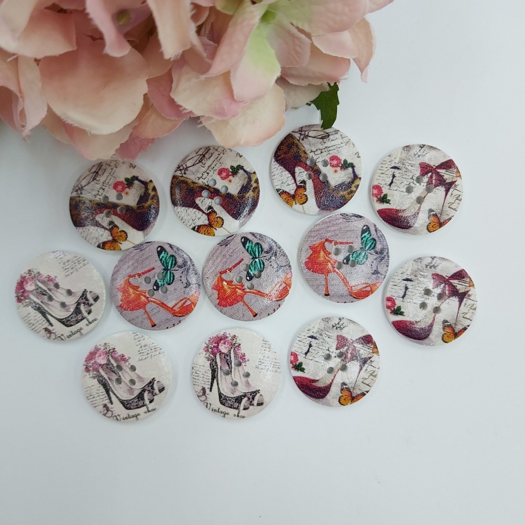 12 PCS - KANCING KAYU MOTIF SEPATU 4 LUBANG DIAMETER 3 CM