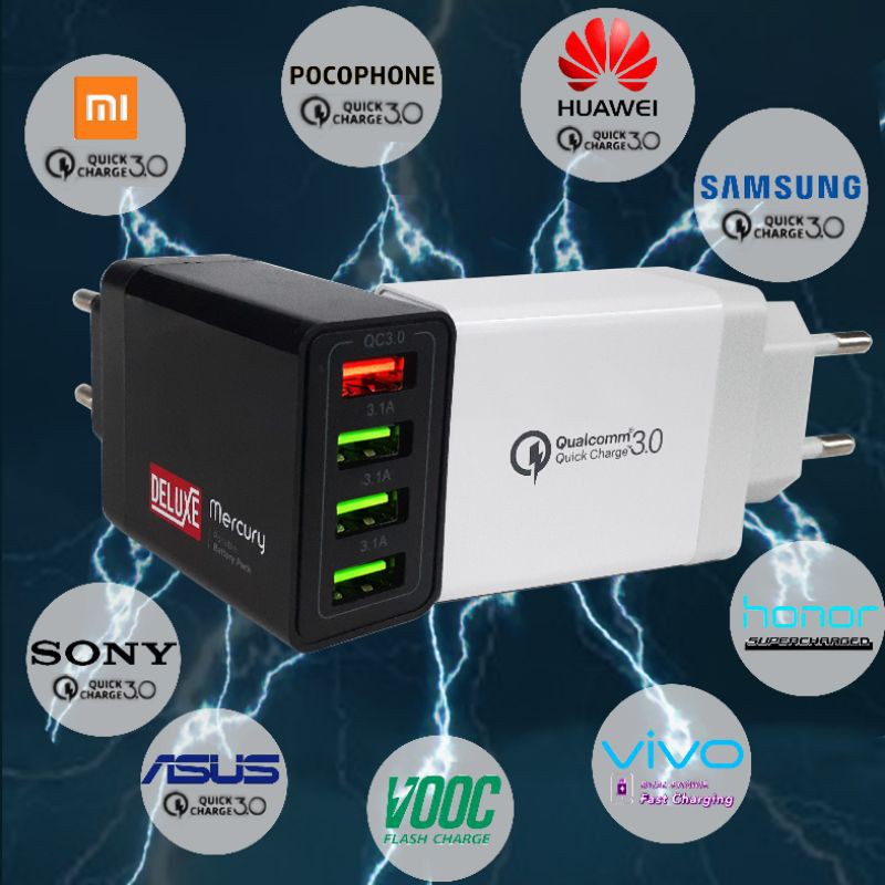 CHARGER MERCURY QUICK CHARGING 4USB QUALCOMM - GARANSI 24 BULAN FULL Mercury - Speed Dual