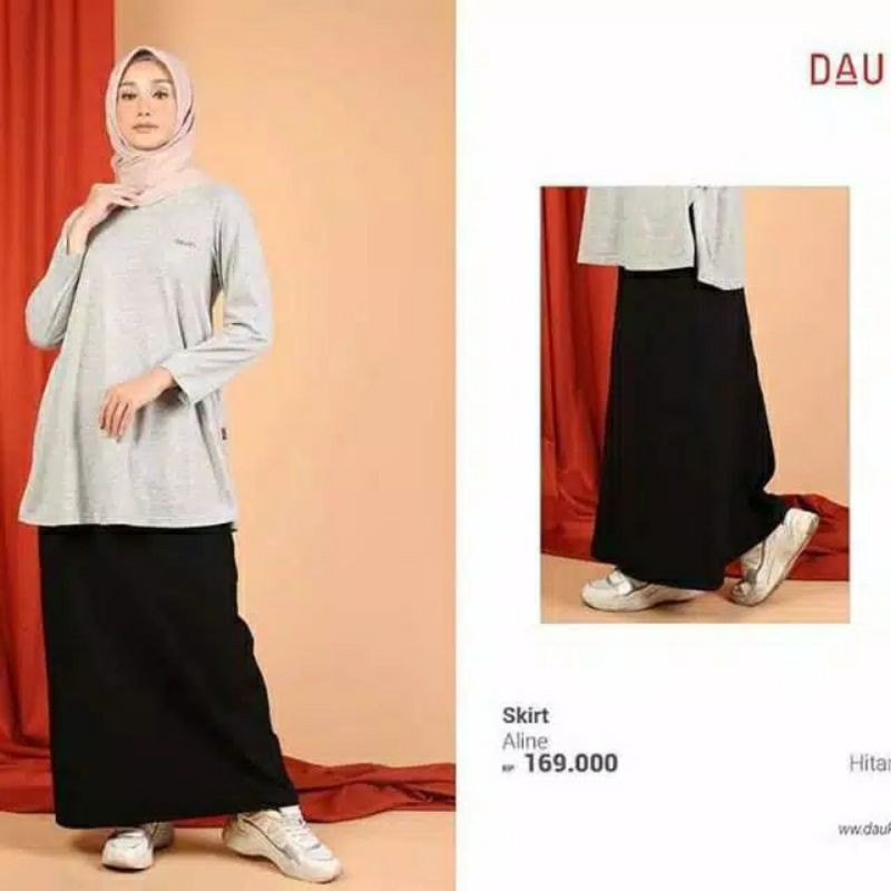 Rok Stretch Denim DAUKY Aline Skirt - A Line-801 Hitam Pekat