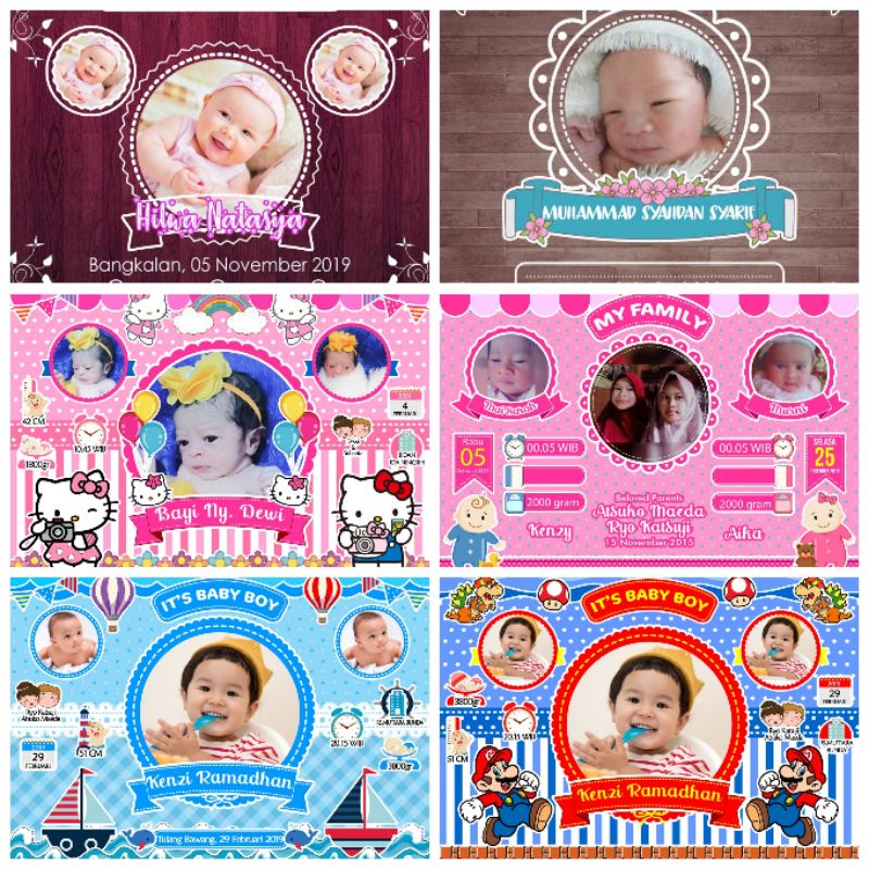 Cetak Biodata Bayi Bingkai Mdf 12R 30x40 Hiasan Dinding BioBaby Dekorasi Biodata Baby