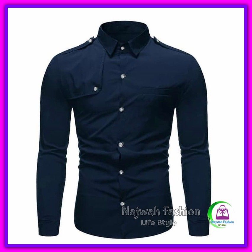 Kemeja Pria Katun Navy Murah - Kemeja Alfan Navy Sc