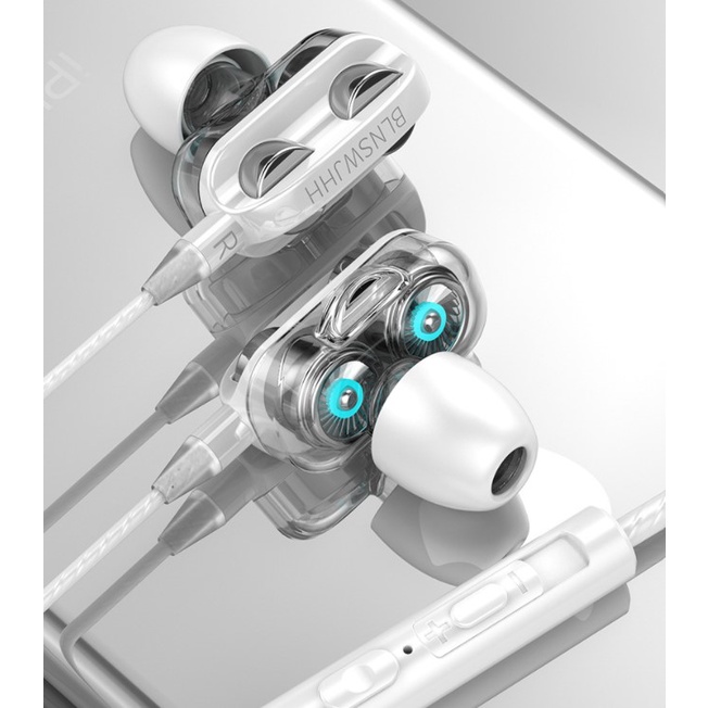 Earphone In-Ear Stereo 4D Super Bass dengan Mic + Kabel Jack 3.5mm - Type Sport Anti Air Keringat Headseat