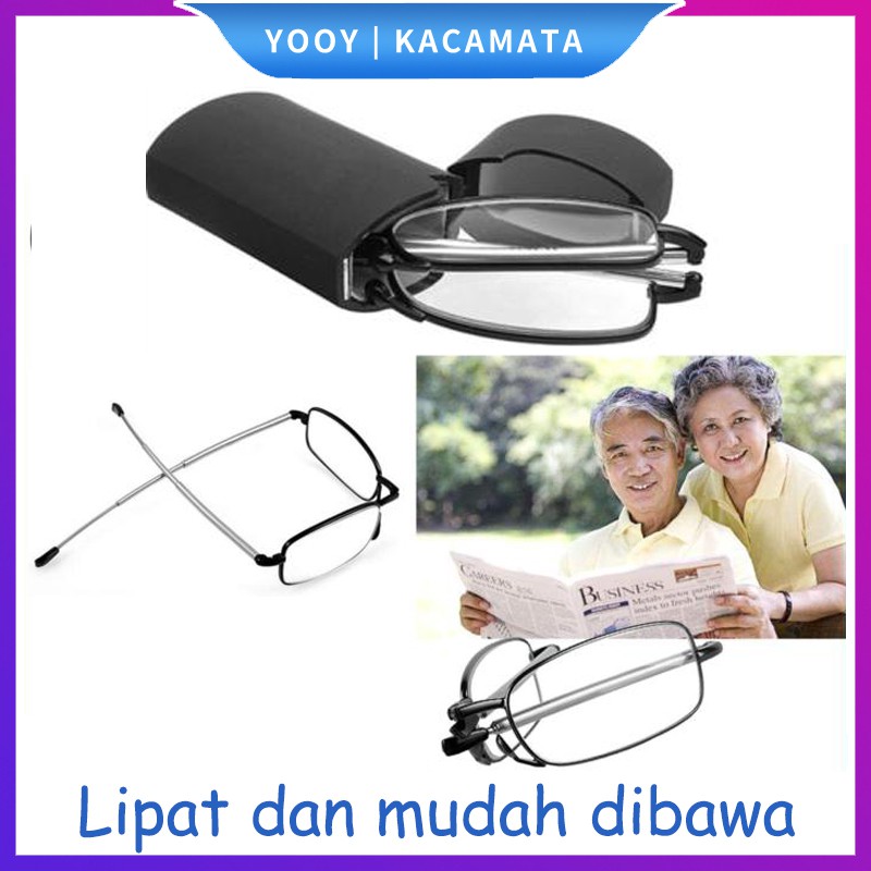 Kacamata Baca Pria Wanita portabel Ultralight Ajustable Lipat Kacamata Stabil dengan Kotak Penyimpanan Kekuatan 2.0