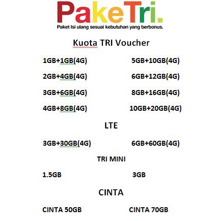 Lapak 24 jm online Data Kuota  Tri Three 3 1gb 2gb 3gb 4gb 5gb 6gb 8gb 10gb ,vcr mini, Get More Vcr