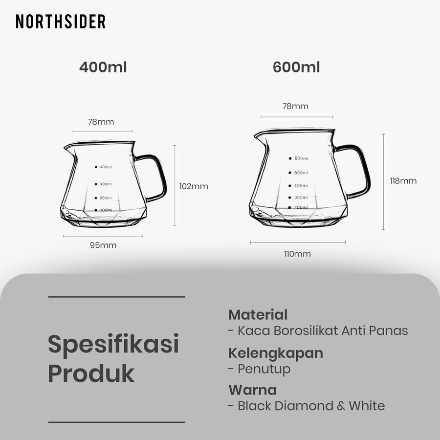 V60 COFFEE SERVER KOPI 400ML DIAMOND SHAPE WITH LID