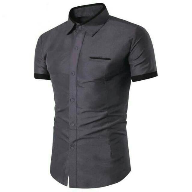KEMEJA PRIA LENGAN PENDEK COWO COWOK POLOS KASUAL SLIMFIT - , XS