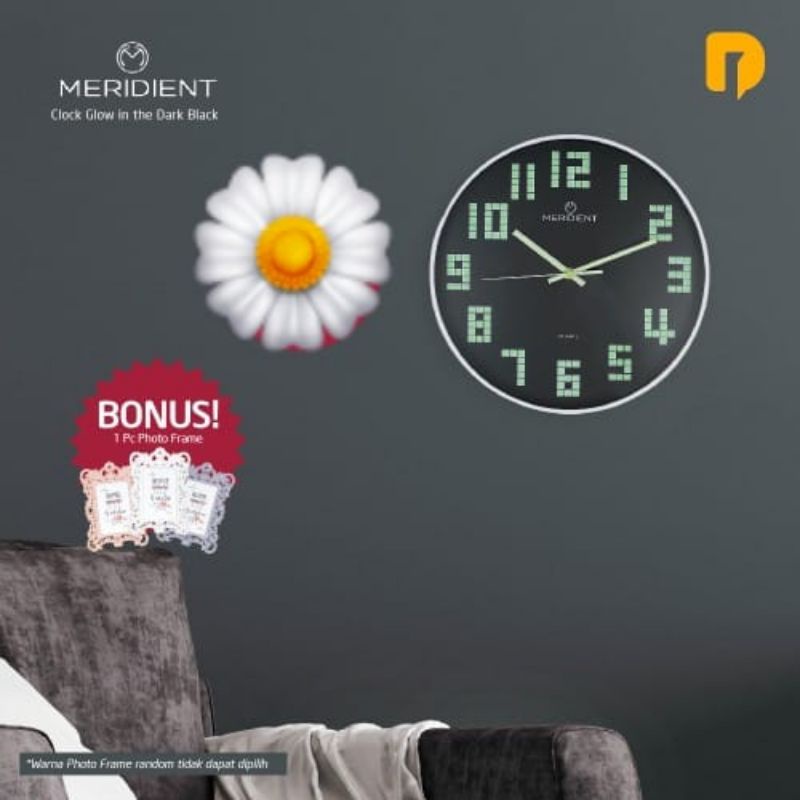Jam dinding Glow in the dark "Meridien Black"/Jam dinding bulat/jam dinding glow in the dark ori