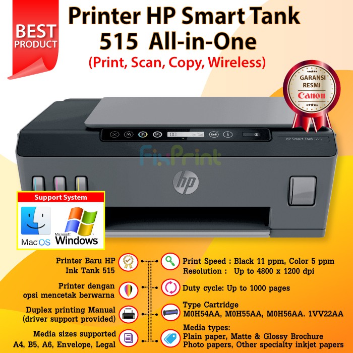 Printer HP Smart Tank 515 Wireless All-in-One (Print - Scan - Copy)