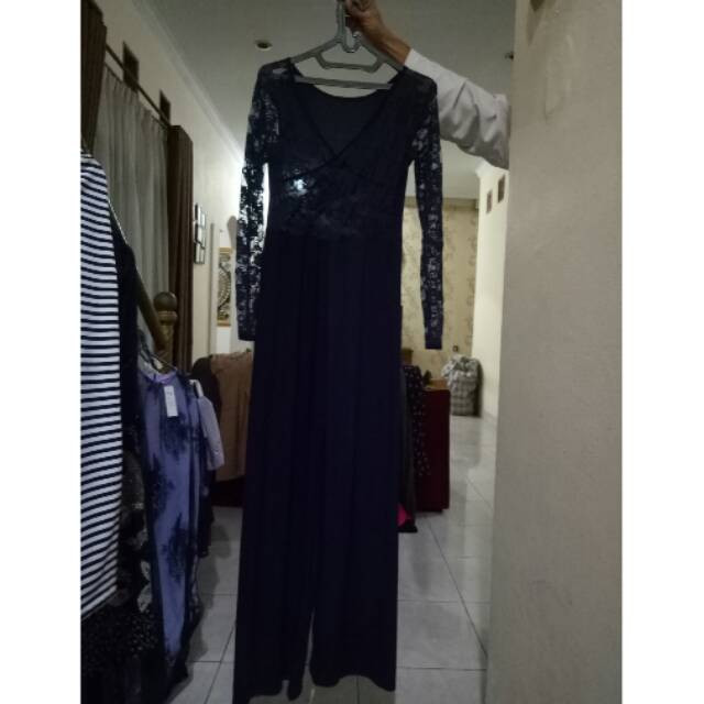 Jual Jumpsuit Brukat Biru Dongker | Shopee Indonesia