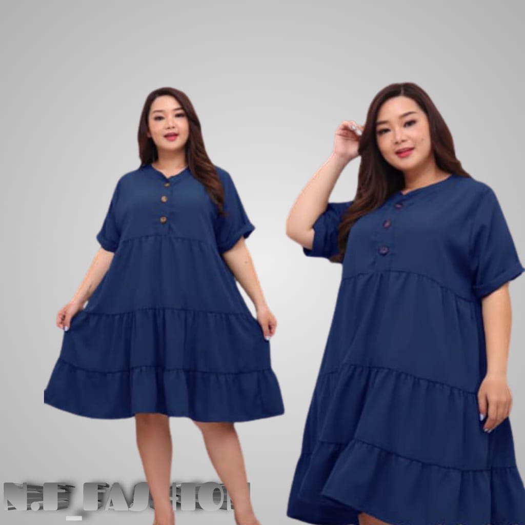 DRESS MAXI JUMBO REMPEL SUSUN BUMIL BUSUI FRIENDLY 3XL LD 120 POLOS Dress jumbo ld 120 baju hamil pakaian wanita jumbo