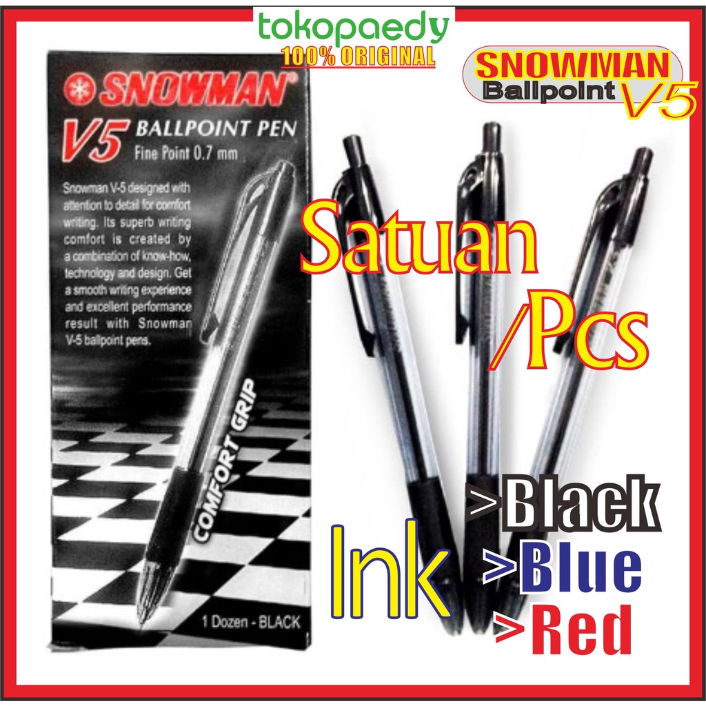 

[SATUAN] Pulpen /Ballpoint /Pen SNOWMAN V5 -1Batang (1PCS) -Tersedia Tinta HITAM | BIRU | MERAH - V5