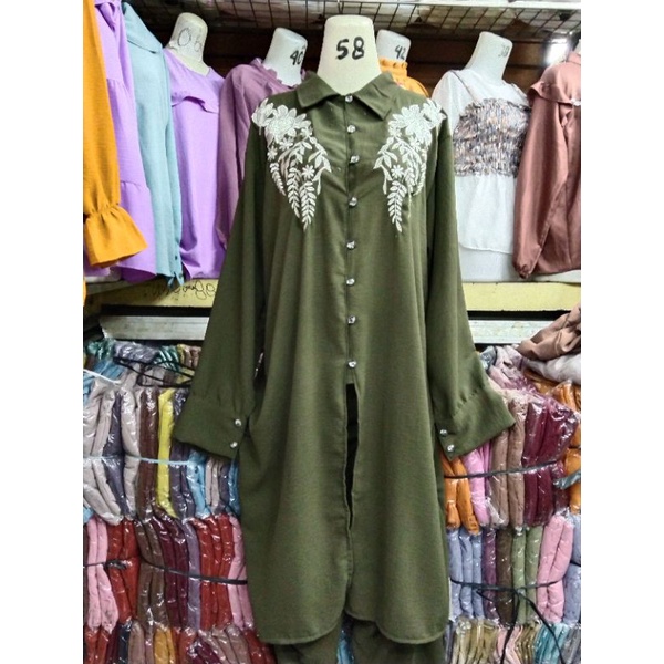 Sella Set/Stelan Long Tunik Bordir/One Set Long Tunik Bordir Cringkle Airflow