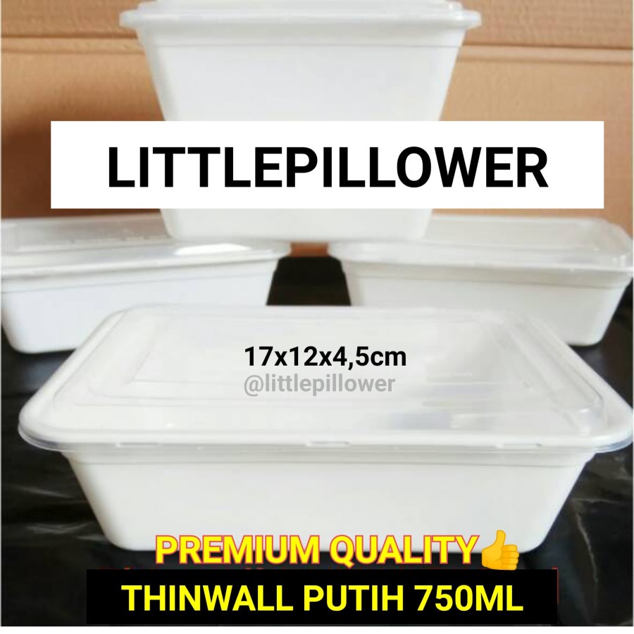 LPD (ISI 25pcs PREM750ml PUTIH ) Thinwall Putih Premium 750ml/Lunch Box Plastik/Kotak Makan