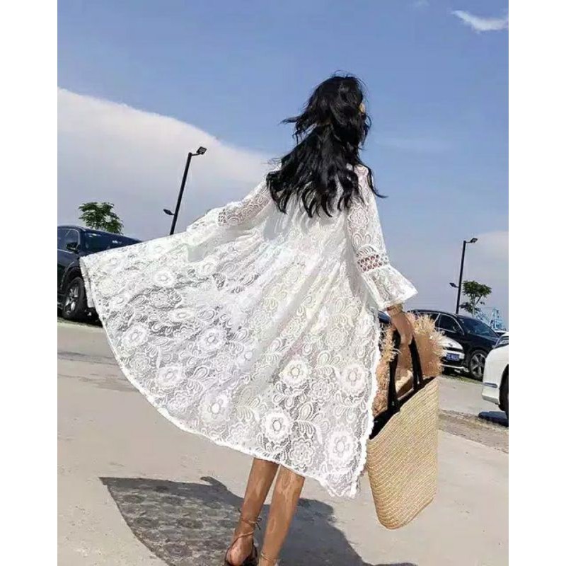 Long Outer Import Outer Lace Maxi Kardigan Brokat Pantai Outer Casual