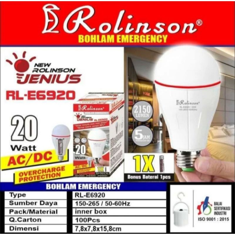 BOHLAM EMERGENCY ROLINSON/LAMPU EMERGENCY MENYALA SAAT MATI LAMPU