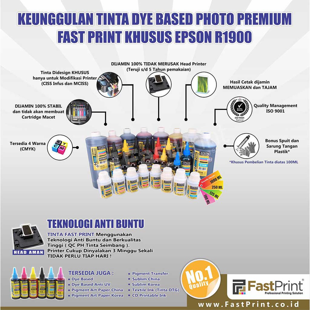 Fast Print Dye Based Photo Premium Epson R1900, R2000 - Yellow - 250 ML