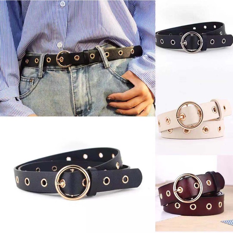FRIENDSSTOREID||4 Warna Tali Pinggang Wanita Murah Korean Fashion kulit Round Buckle Men Women Belt 