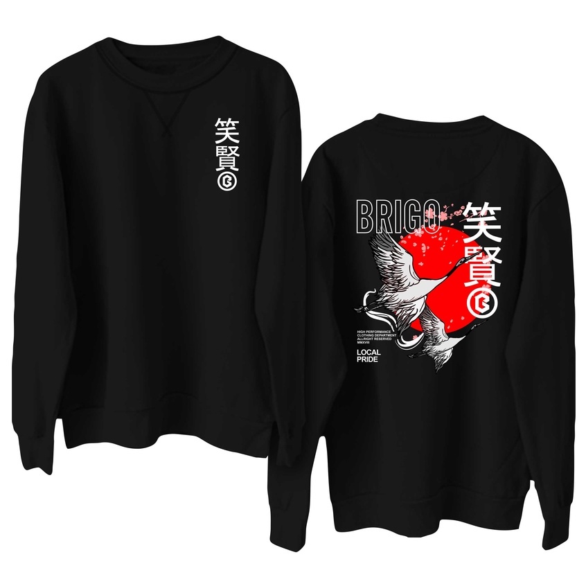 BRIGO Basic Sweatshirt  japan bird II Sweater Crewneck BRIGO japan bird Sablon DTF Fleece Cotton M-XXL (Pria &amp; Wanita) Free stiker&amp;Gantungan Kunci