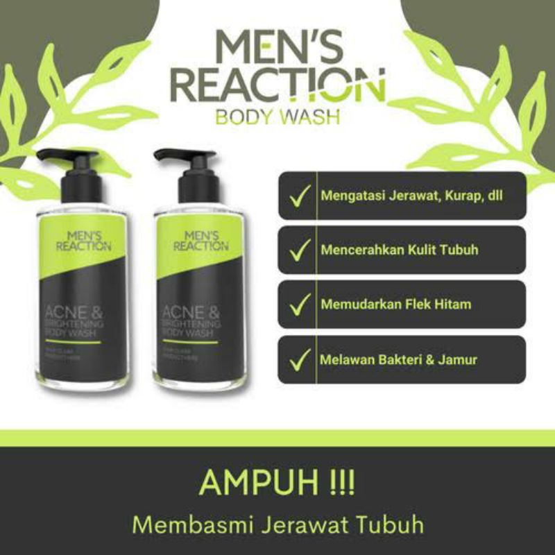 Mens Reaction Acne Brightening BodyWash Penghilang Jerawat Membandel Jerawat Punggung Flek Hitam