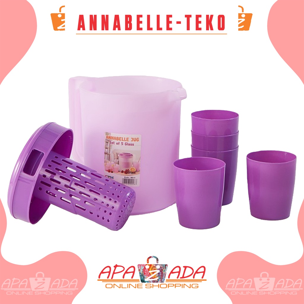 Apazada - Annabelle Jug Infused Teko Set Plus 5 Glass / Wadah Penyimpanan Air Teko Plastik 2,2 Liter