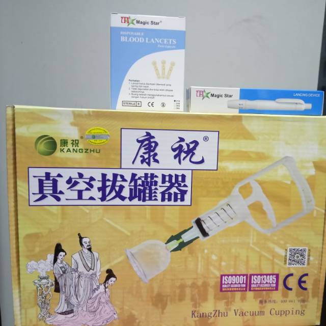 Paket Hemat Kop Bekam Kangzhu Isi 8 Bonus Pen Bekam Plastik Magicstar dan Jarum Bekam isi 100