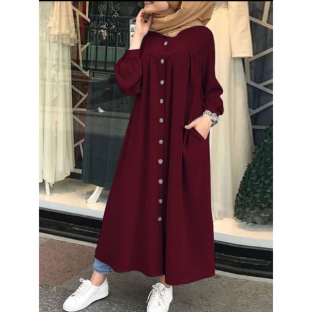 Zanzea maxi dress dengan kancing depan dan kantong samping