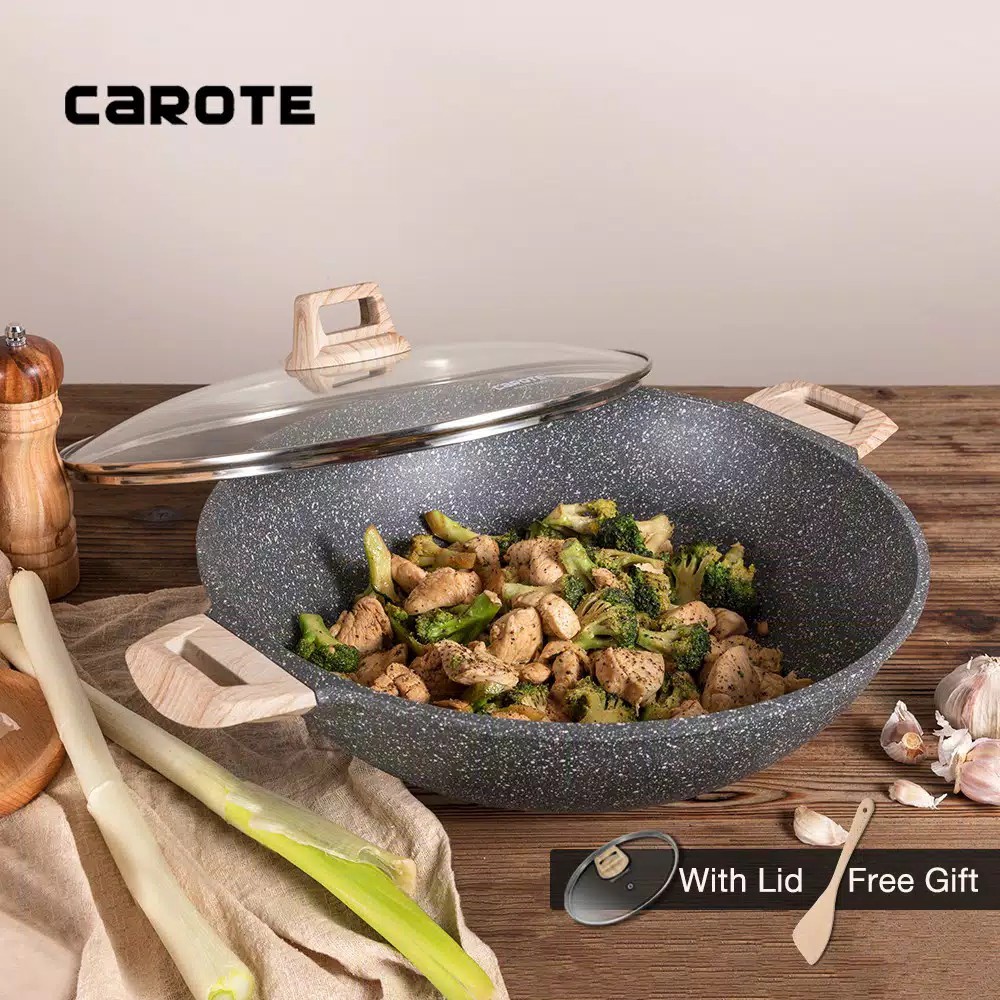 Carote Essential Woody Wok Pan With Lid 36 / 40 cm