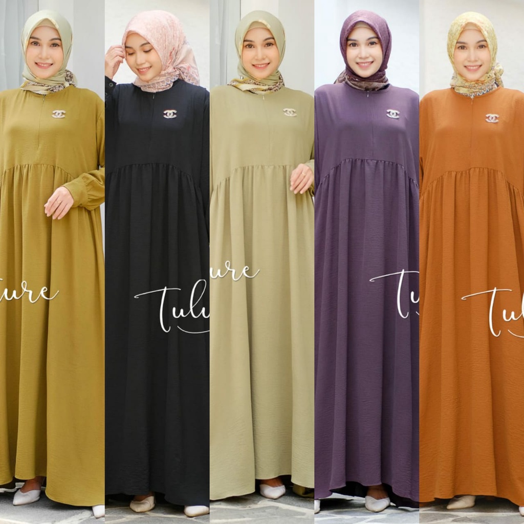 Tulus Signature Ribia Dress / Maxy Dress Wanita Muslim Jumbo Crinkle Airflow Import Premium Motif Po