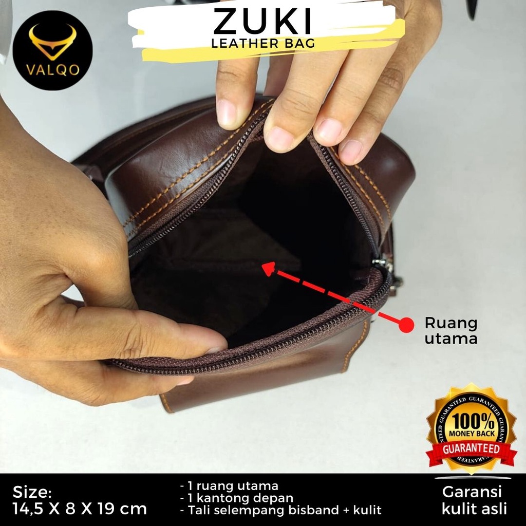 [VALQO] Tas ZUKI Kulit Sapi Tas Kamera Selempang Slingbag Kecil Mini Pria Wanita