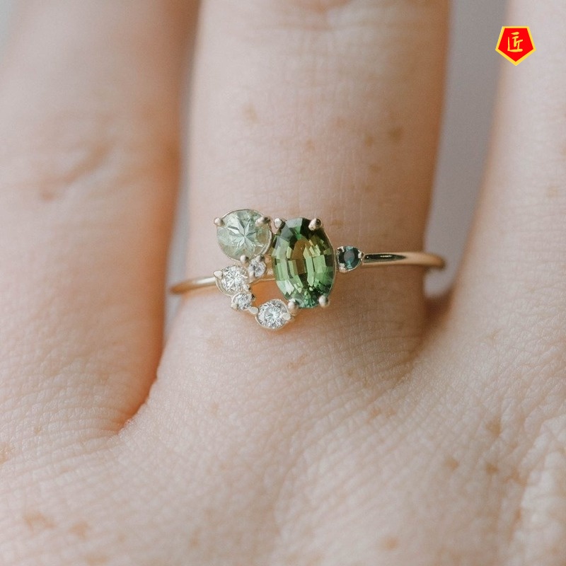 [Ready Stock]Women's Fashion Simple Green Gems Ring