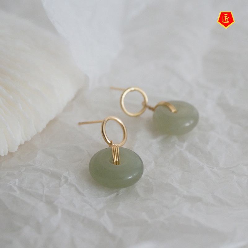 [Ready Stock]Peace Buckle Hetian Jade Earrings Retro Affordable Luxury