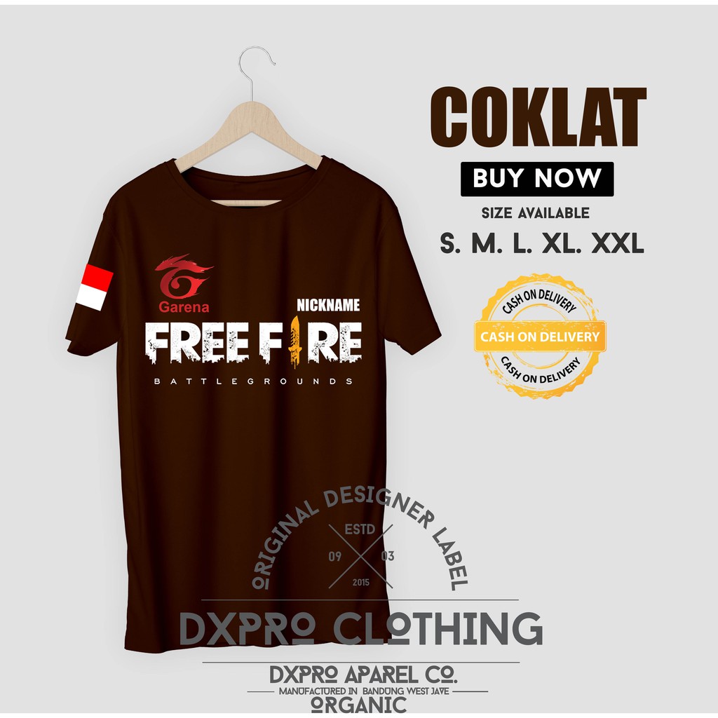 Baju Kaos Distro FREE FIRE Garena GRATIS NICKNAME NAMA SUKA SUKA