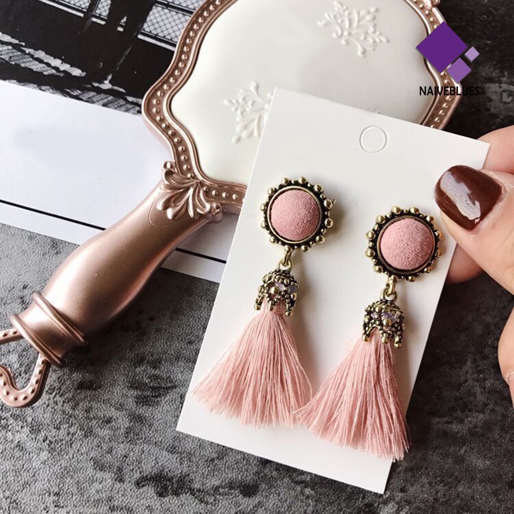 Naiveblue &gt; Anting Tusuk Gantung Statement Desain Rumbai Gaya Vintage Untuk Wanita